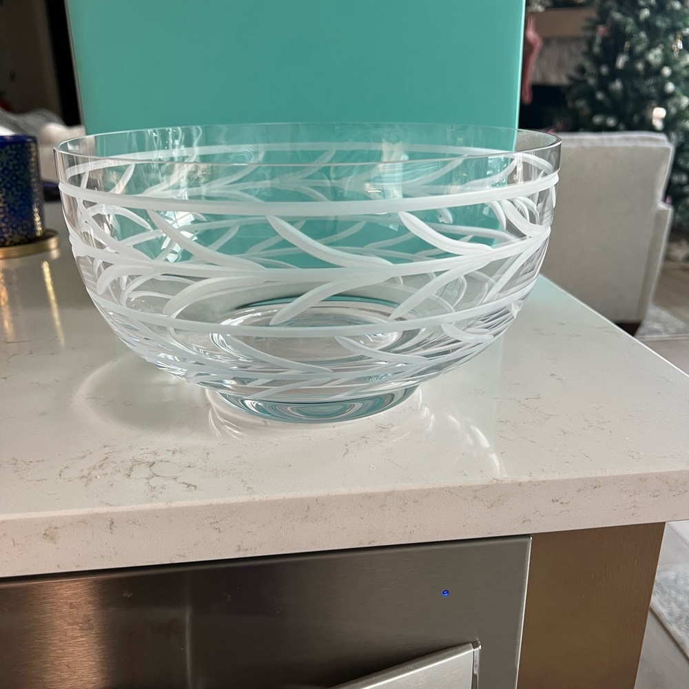 Tiffany and Co Wheat Leaf Large Crystal Bowl